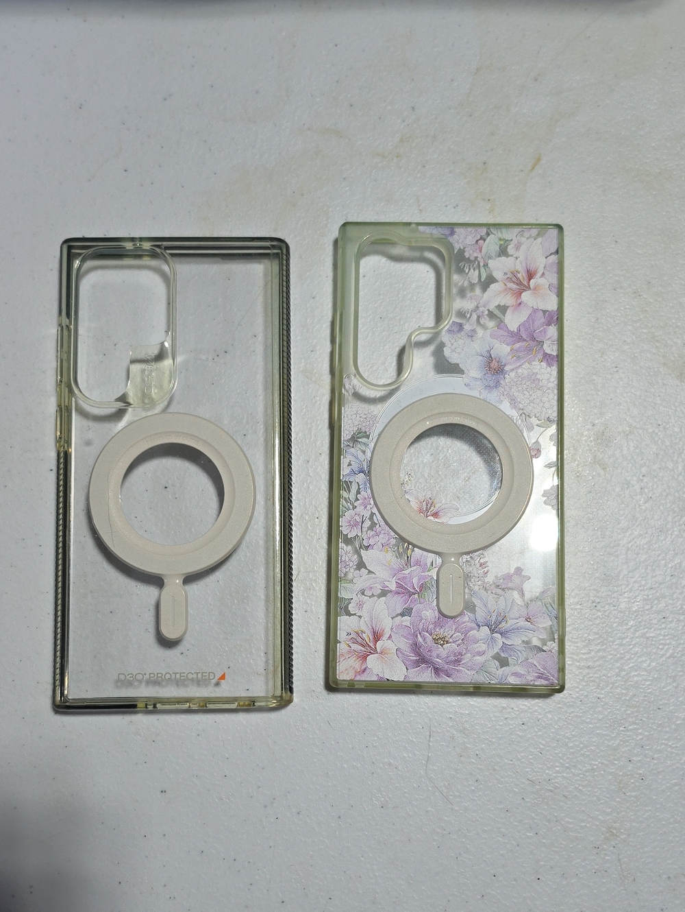 Samsung S23 Ultra Clear Floral Ring-Compatible Phone Case in Purple and White